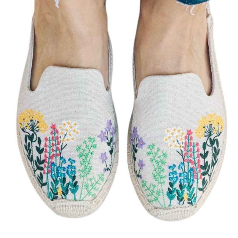Soludos Women's Floral Embroidered Espadrilles - Cream